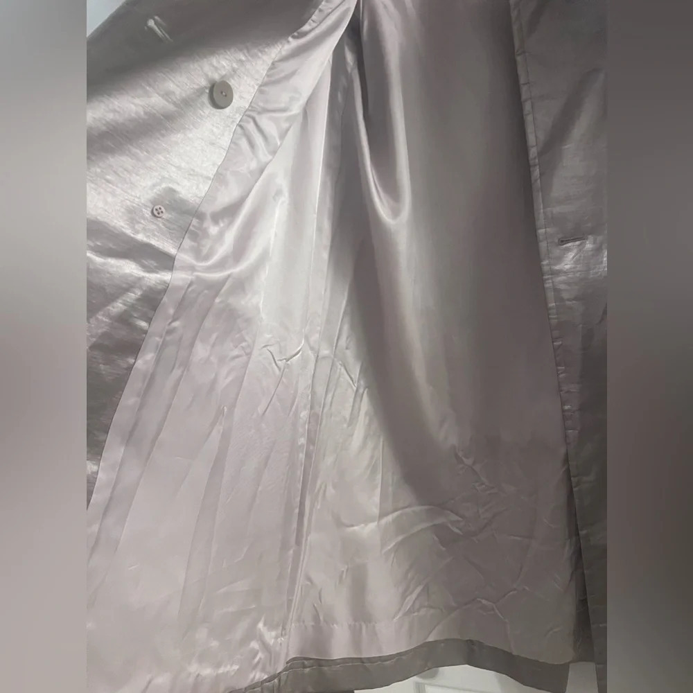 Ellen Tracy Opal Lavender Silver Metallic Trench Coat Size 10 - Picture 7 of 8
